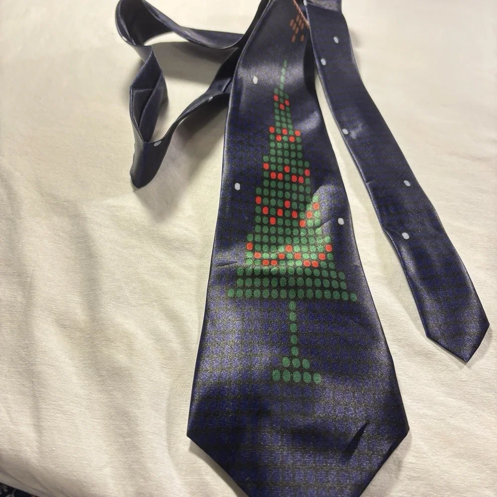 Christmas Tree Tie Men's Necktie Holiday 100% Poly Blue Background